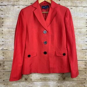 Vintage Evan Picone Suit Coat Blazer Tomato Red  Linen Blend Womens 10